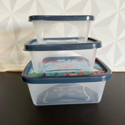 Imagem de Jogo de pote de plástico decorado com 3 peças retangular para alimentos de cozinha kit potes