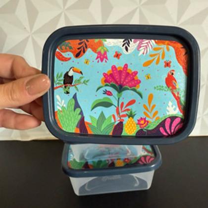 Imagem de Jogo de pote de plástico decorado com 3 peças retangular para alimentos de cozinha kit potes