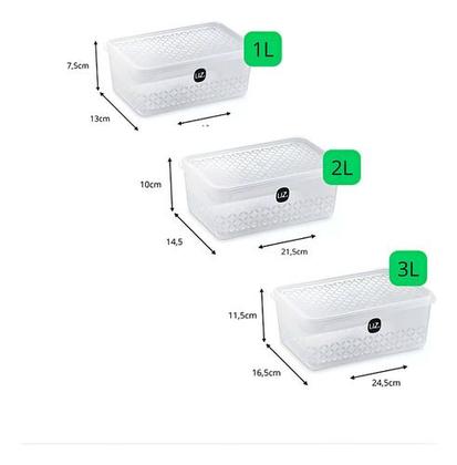 Imagem de Jogo De Potes 3 Peças Uz Multiuso 3l, 2l E 1 Litros Bpa Free Transparente