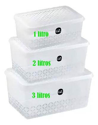 Imagem de Jogo De Potes 3 Peças Uz Multiuso 3l, 2l E 1 Litros Bpa Free Transparente