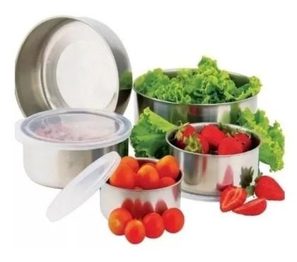 Imagem de Jogo De Potes Com Tampa Vasilhas Aço Inox C/ 5 Peças