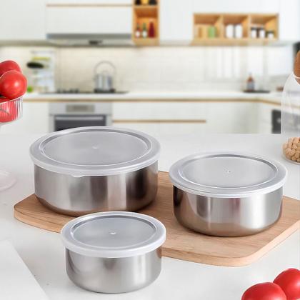 Imagem de Jogo de Potes de Aço Inox Porta Alimentos 5 PÇS com Tampa Versátil Moderno
