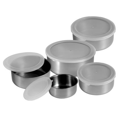 Imagem de Jogo de Potes de Aço Inox Porta Alimentos 5 PÇS com Tampa Versátil Moderno