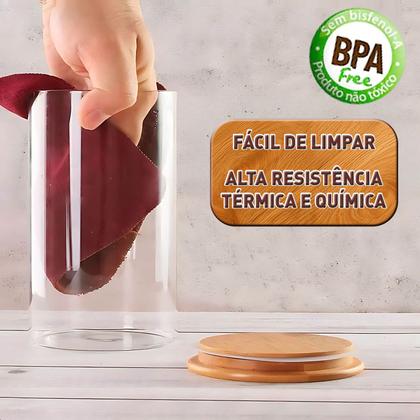 Imagem de Jogo De Potes De Vidro Frasco Hermético Tampa De Bambu Natural Condimentos Alimentos