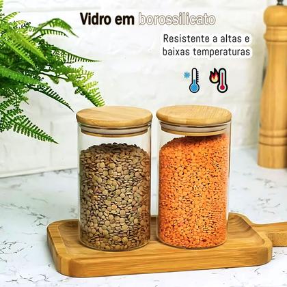 Imagem de Jogo De Potes De Vidro Frasco Hermético Tampa De Bambu Natural Condimentos Alimentos
