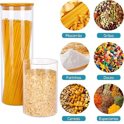 Imagem de Jogo De Potes De Vidro Frasco Hermético Tampa De Bambu Natural Condimentos Alimentos