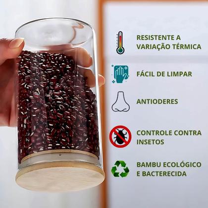 Imagem de Jogo De Potes De Vidro Frasco Hermético Tampa De Bambu Natural Condimentos Alimentos