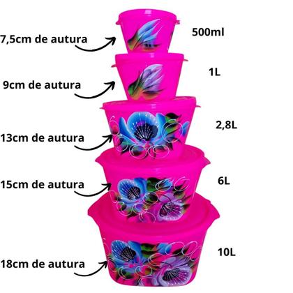 Imagem de Jogo de Potes Multiuso Tipo Tupperware  Kit Completo com 5 Peças Tampa Vedante, Freezer e Microondas