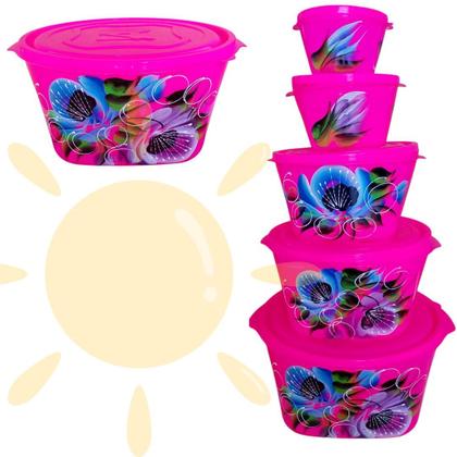 Imagem de Jogo de Potes Multiuso Tipo Tupperware  Kit Completo com 5 Peças Tampa Vedante, Freezer e Microondas