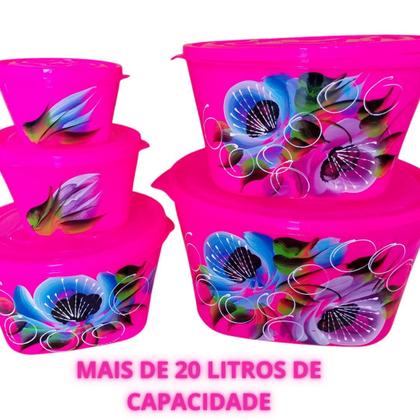 Imagem de Jogo de Potes Multiuso Tipo Tupperware  Kit Completo com 5 Peças Tampa Vedante, Freezer e Microondas