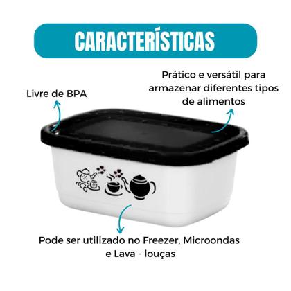 Imagem de Jogo De Potes Vasilhas Plasticas Marmitas Para Freezer e Microondas Kit Com 12 Peças 750 ML
