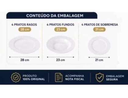 Imagem de Jogo de Pratos 12 Peças Tramontina Santorini Porcelana Mesa Jantar Elegante