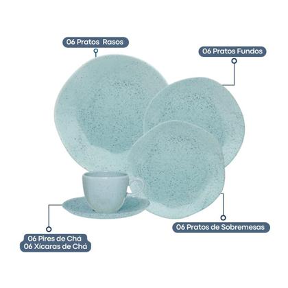 Imagem de Jogo De Pratos Aparelho De Jantar Porcelana 30 Peças Oxford Blue Bay Kit Completo