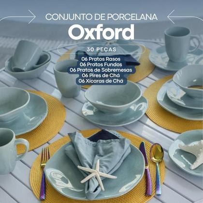 Imagem de Jogo De Pratos Aparelho De Jantar Porcelana 30 Peças Oxford Blue Bay Kit Completo