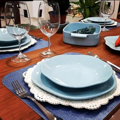 Imagem de Jogo De Pratos Aparelho De Jantar Porcelana 30 Peças Oxford Blue Bay Kit Completo