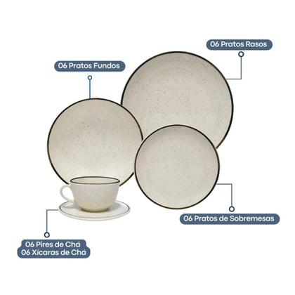 Imagem de Jogo De Pratos Aparelho De Jantar Porcelana 30 Peças Oxford Unni Brisa Kit Completo