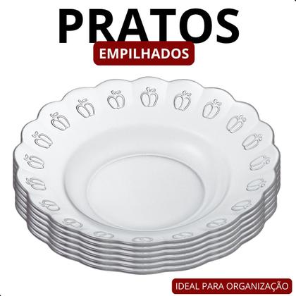 Imagem de Jogo De Pratos Fundos 12 Peças Em Vidro Para Almoço/Janta
