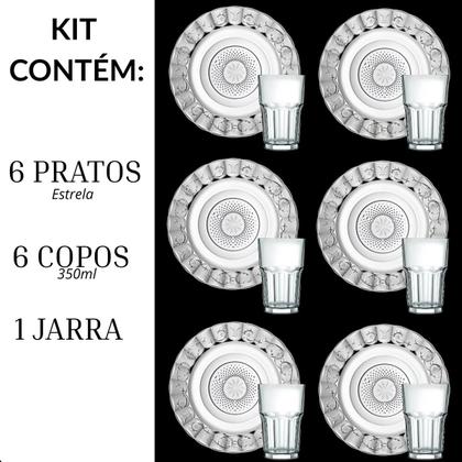 Imagem de Jogo De Pratos Fundos Com Jarra E Copos 13 Peças Em Vidro