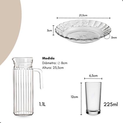 Imagem de Jogo De Pratos Fundos Com Jarra E Copos 13 Peças Em Vidro