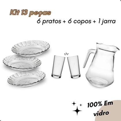 Imagem de Jogo De Pratos Fundos Com Jarra E Copos 13 Peças Em Vidro