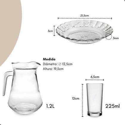 Imagem de Jogo De Pratos Fundos Com Jarra E Copos 13 Peças Em Vidro