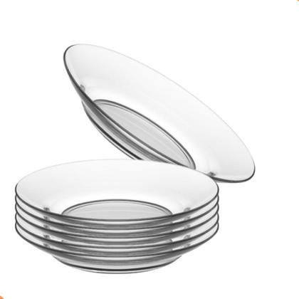 Imagem de Jogo De Pratos Fundos Kit 6 Peças Em Vidro Almoço E Jantar