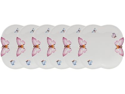 Imagem de Jogo de Pratos Quadrado Porcelana Branco Raso - de Sobremesa Wolff Borboletas 6 Peças