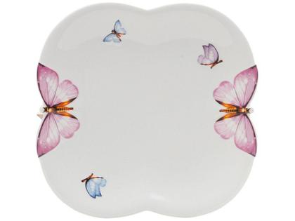 Imagem de Jogo de Pratos Quadrado Porcelana Branco Raso - de Sobremesa Wolff Borboletas 6 Peças