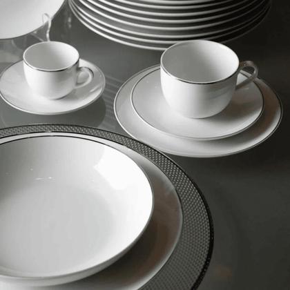 Imagem de Jogo De Pratos Raso 27cm Porcelana Kit 6 Peças Luxo Borda Prata Legacy Silver