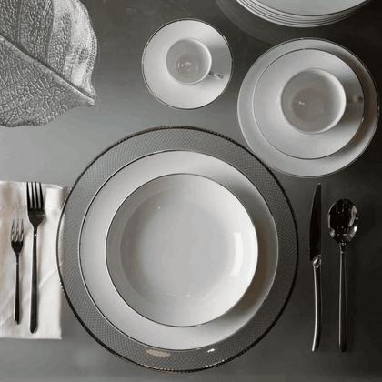 Imagem de Jogo De Pratos Raso 27cm Porcelana Kit 6 Peças Luxo Borda Prata Legacy Silver