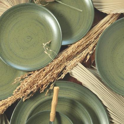 Imagem de Jogo De Pratos Raso Cerâmica Kit 6Pc 29Cm Kya Olive Alleanza