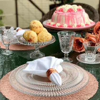 Imagem de Jogo de Pratos Raso Jantar Refeição 25cm Kit 6 Peças Renaissance De Cristal Lyor Transparente