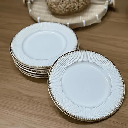 Imagem de Jogo de Pratos Raso Jantar Refeição 27cm Kit 6 Peças Linear Cerâmica Lyor Rustico