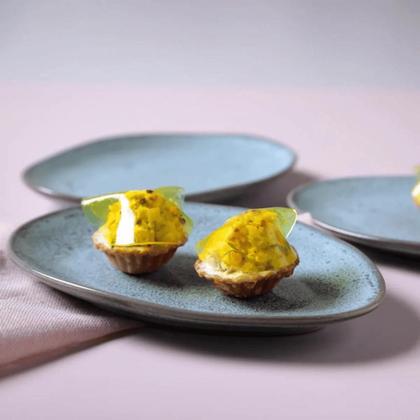 Imagem de Jogo De Pratos Raso Jantar Refeição 31cm Kit 6 Peças Oval Orgânico Breeze Azul Cerâmica Porto Brasil