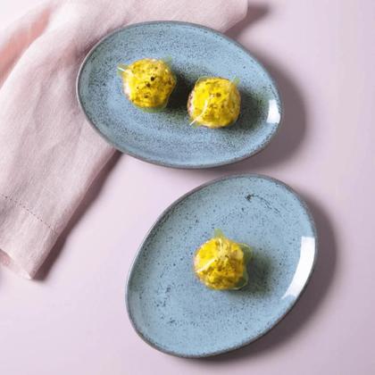 Imagem de Jogo De Pratos Raso Jantar Refeição 31cm Kit 6 Peças Oval Orgânico Breeze Azul Cerâmica Porto Brasil