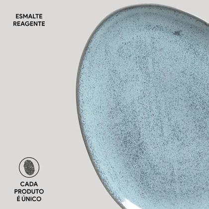 Imagem de Jogo De Pratos Raso Jantar Refeição 31cm Kit 6 Peças Oval Orgânico Breeze Azul Cerâmica Porto Brasil