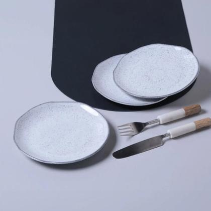 Imagem de Jogo De Pratos Raso Jantar Refeição Kit 6 Peças 26,5cm Orgânico Echo Cerâmica Porto Brasil Rustico
