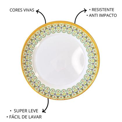 Imagem de Jogo de Pratos Raso Refeição Decorado 25cm Kit 6 em Melamina