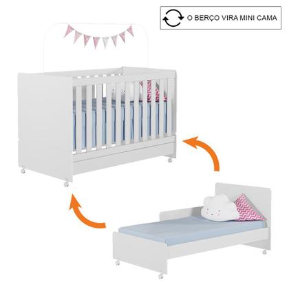 Imagem de Jogo de Quarto Bebe com Berço e Cômoda Branco Diamante - Peternella