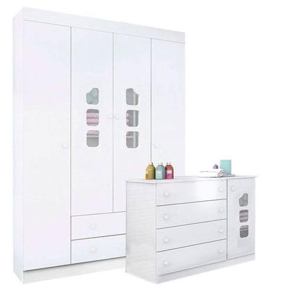 Imagem de Jogo De Quarto Bebê Completo Com Armário 4 Portas Berço Retrô e Cômoda Livia - Móveis Leartam