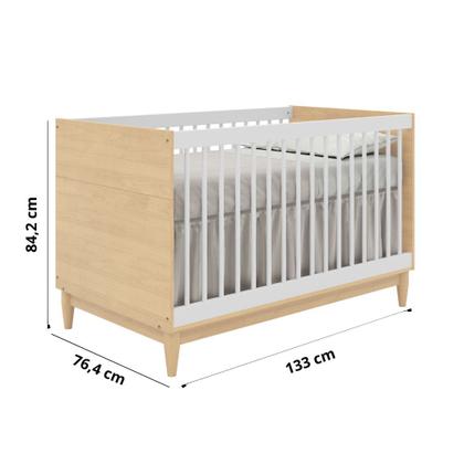 Imagem de Jogo de Quarto Bebê Tomi Quater 3 Peças  Berço 2 em 1, Cômoda e Guarda Roupa 4 Portas MDF Branco com Carvalho