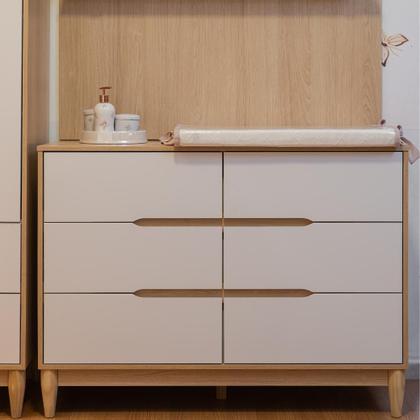 Imagem de Jogo de Quarto Bebê Tomi Quater 3 Peças  Berço 2 em 1, Cômoda e Guarda Roupa 4 Portas MDF Branco com Carvalho