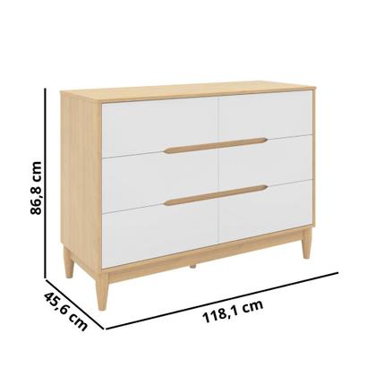 Imagem de Jogo de Quarto Bebê Tomi Quater 3 Peças  Berço 2 em 1, Cômoda e Guarda Roupa 4 Portas MDF Branco com Carvalho