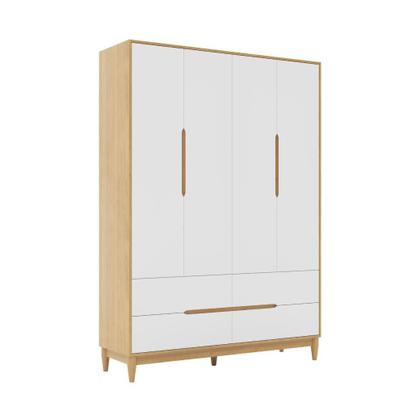 Imagem de Jogo de Quarto Bebê Tomi Quater 3 Peças  Berço 2 em 1, Cômoda e Guarda Roupa 4 Portas MDF Branco com Carvalho