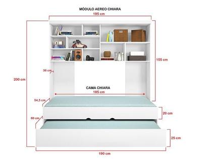 Imagem de Jogo de Quarto Chiara 4 Peças - Roupeiro 2 portas, Módulo Aéreo e Cama com Auxiliar - Phoenix Baby