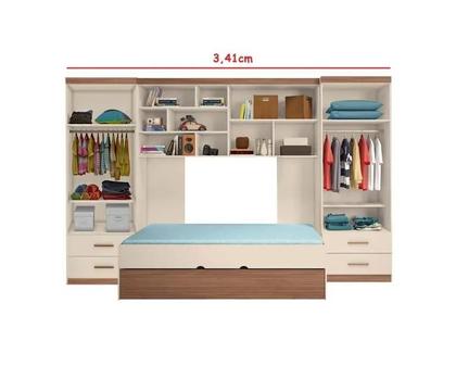 Imagem de Jogo de Quarto Chiara 5 Peças - Roupeiro 2 portas, Módulo Aéreo e Cama com Auxiliar - Off White Amadeirado - Phoenix Bab