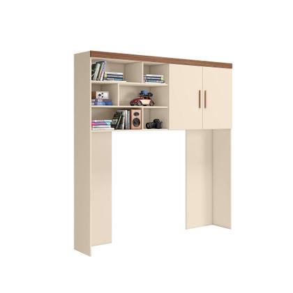 Imagem de Jogo de Quarto Chiara 5 Peças - Roupeiro 2 portas, Módulo Aéreo e Cama com Auxiliar - Off White Amadeirado - Phoenix Bab