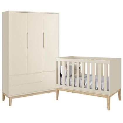 Imagem de Jogo de Quarto Classic Guarda Roupa 3 Portas e Berço com Pés Madeira Natural - Reller Móveis
