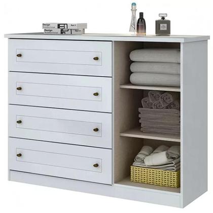 Imagem de Jogo de Quarto com Roupeiro 4 Portas e Cômoda Americano - Branco - Móveis Henn