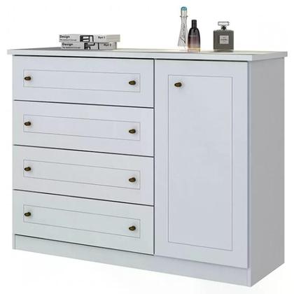 Imagem de Jogo de Quarto com Roupeiro 4 Portas e Cômoda Americano - Branco - Móveis Henn